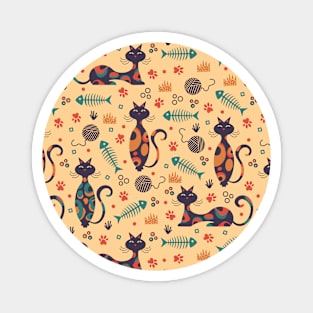 Psychedelic Cat Seamless Pattern Magnet